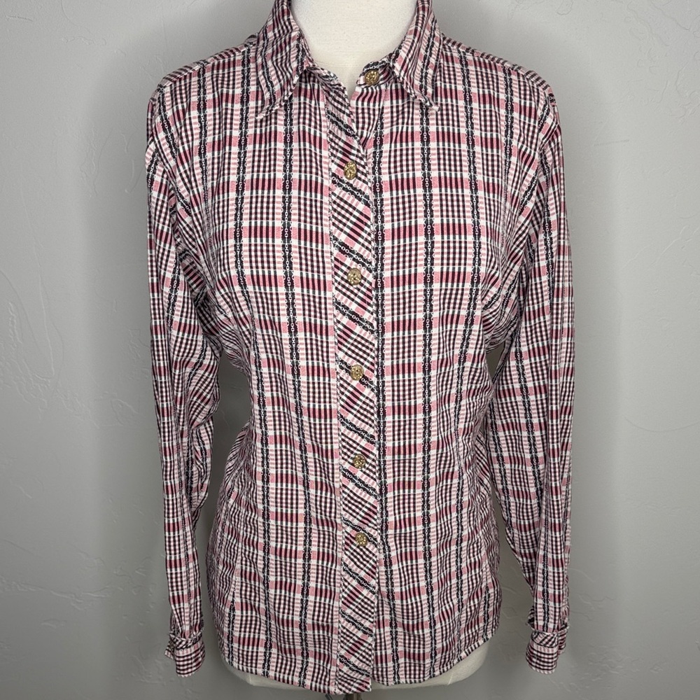 Woolrich Red White & Black Plaid Button-Down Shirt With Cute Buttons